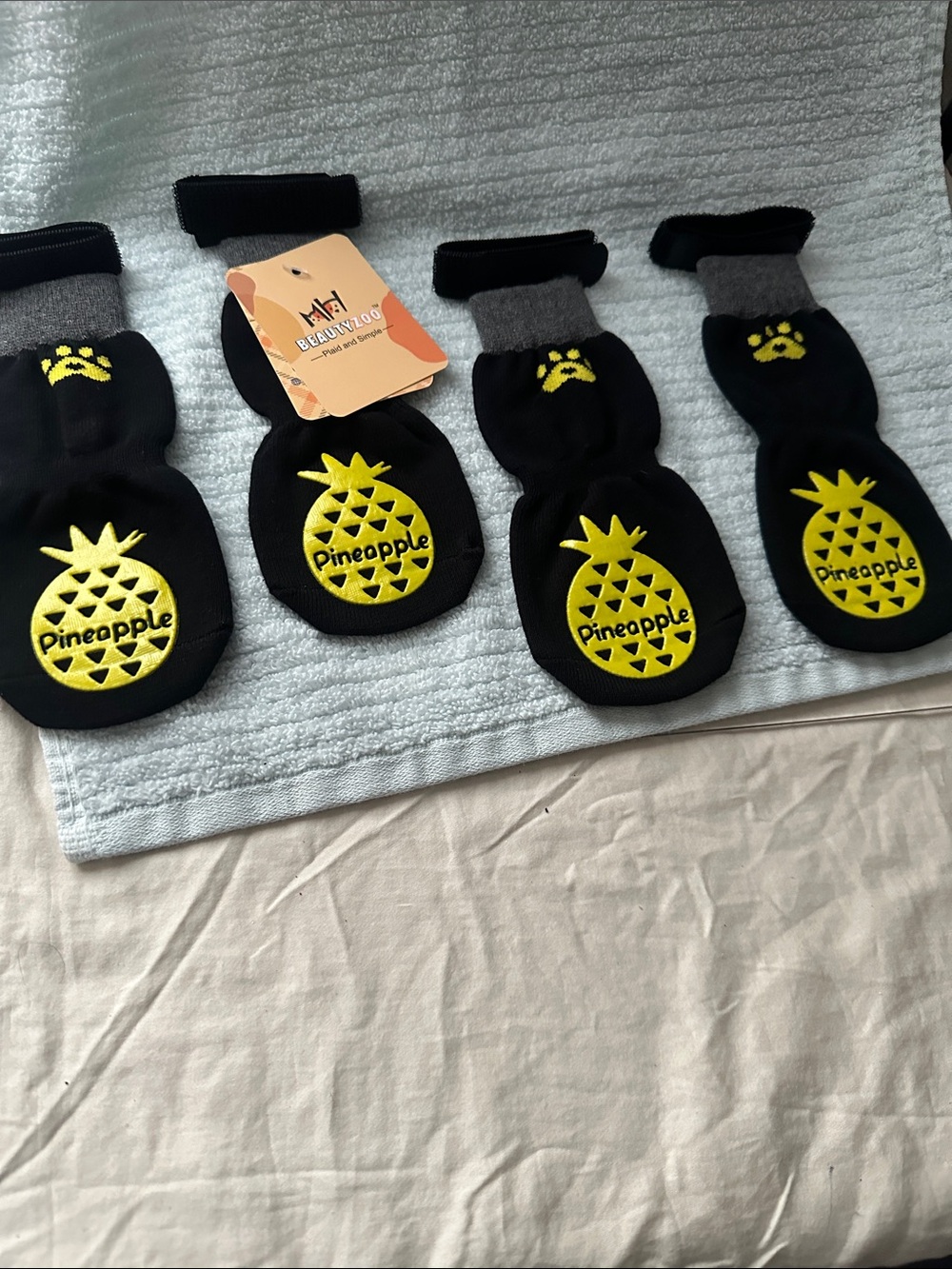 Dog Black & Yellow Pineapple Non-Slip Socks by Beauty Zoo NWT